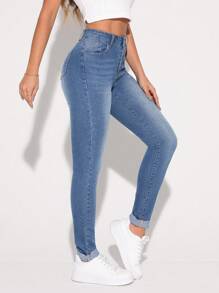 SHEIN Tall 女士緊身牛仔褲 - 中等水洗藍 - 查看 4