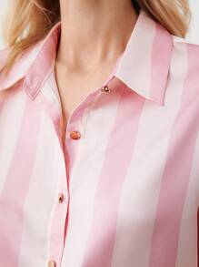 BizChic Women's Vertical Striped Long Sleeve Button-Up Shirt, Urban Commute Office Business Casual Elegant Formal Blouse - Multicolor - View 5