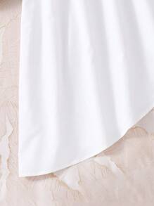 Teen Girls' Colorblock Shirred Detail Puff Sleeve Casual Asymmetrical Hem Dress - White - View 4