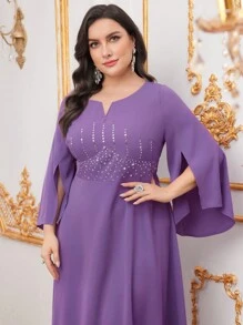 Modelyn Plus Size Notched-Neck Flare Sleeve Dress - Purple - View 5