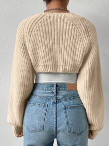 SHEIN EZwear 秋冬纯色百搭无袖开衫，前开襟，长袖上衣 - 杏色 - 查看 2