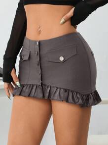 SHEIN ICON Falda Súper Mini Con Volantes Y Dobladillo De Encaje De Baja Altura Para Mujeres