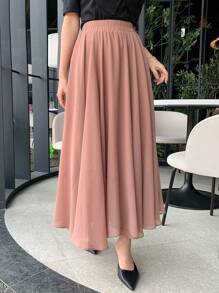 DAZY Women's Solid Color Elastic Waist Skirt,Fall Clothes - Pink - View 7