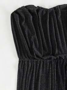 SHEIN Swim Summer Off-Shoulder Cover Up Jumpsuit With Overlay - Black - View 8