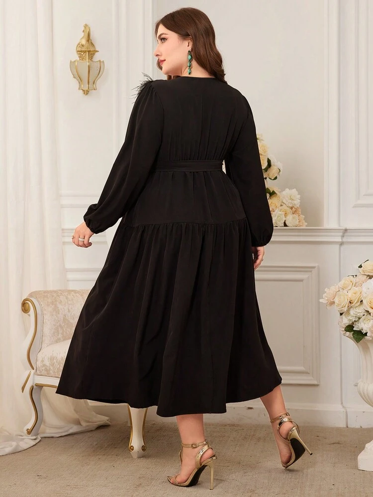 Plus Size Ladies' Elegant Lantern Sleeve Square Neckline Dress Long Evening Dresses