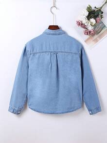 Camisa Vaquera Sencilla De Denim Lavado En Azul Claro Para Adolescentes - Lavado ligero - Ver 2