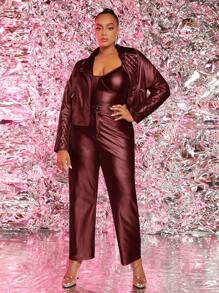 SHEIN SXY Talla Grande Chaqueta Corta Con Cuello - Burdeos - Ver 4