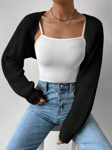SHEIN EZwear Màu thuần Linh hoạt Không tay Áo len Mở Với Mở Mặt trước - màu đen - Xem 1