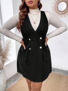 Calvaya Hơn Chi tiết Nút Đầm Tổng thể Không có áo len - màu đen - Xem 4