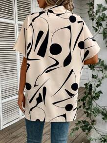 SHEIN LUNE Chemise À Manches Courtes Imprimée Au Hasard - Nude - Voir 2