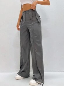 SHEIN EZwear Pantalones De Pierna Recta De Color Sólido Para Mujer