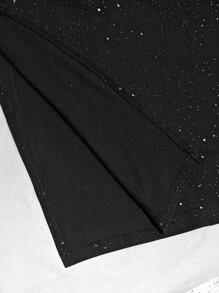 SHEIN Clasi Plus Contrast Mesh Flare Sleeve Ruched Split Thigh Glitter Dress Maxi Women Outfit