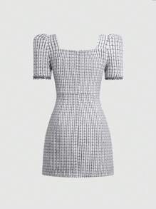 Sweetra 泡泡袖羊毛連衣裙 - 黑與白 - 查看 2