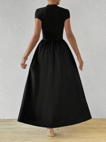 Firerie Women'S Short Sleeve Slim Fit Stand Collar Dress With Flared Hem,Sun Dress - Black - View 2
