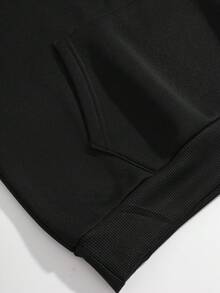 SHEIN EZwear 女款標語印花抽繩連帽抓絨套頭運動衫 - 黑色 - 查看 5