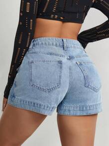 SHEIN PETITE Women's Denim Skort With Front Button - Blue - View 2