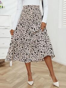 SHEIN LUNE Women's Floral Print Shirred Skirt
