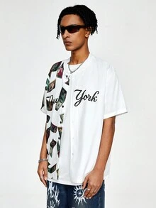 ROMWE MEN Street Life 男士美元和字母印花短袖襯衫 - 白色 - 查看 4