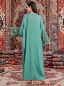 Al Najma Vestido Para Mujeres Con Mangas De Murciélago Y Retales Florales - Verde - Ver 2