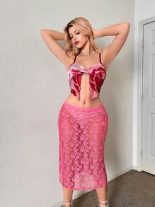 Sweetina 女士粉色透视蕾丝裙 - 粉色 - 查看 3