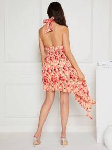 Hauture Vestido Floral Plisado Con Volantes Y Halter