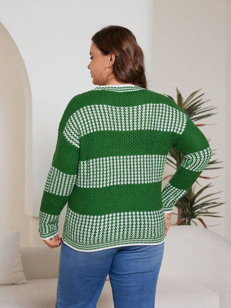 Plus Two Tone Drop Shoulder Sweater Knit Pullover Fall Winter Sweater