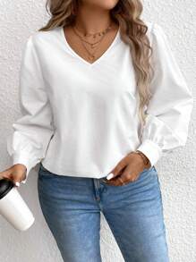 Celure 大尺碼純色紋理襯衫 - 白色 - 查看 1