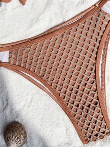 Swim SXY Bộ Bikini Thắt Nút Hở Lưng Mùa Hè - Cà phê nâu - Xem 5