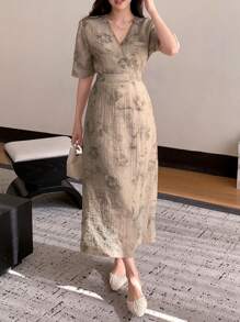 DAZY Women'S Floral Print Button Up Shirt And Skirt Set,Women Two Pieces Sets - Brown - View 7