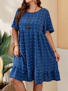 EMERY ROSE Plus Size Women's Blue Ruffle Trim Short Sleeve Cutout Doll Dress For Spring - Baby Blue - View 3