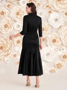Modelyn Women's Stand Collar Ruffled Hem Dress Long Evening Dresses - Black - View 2