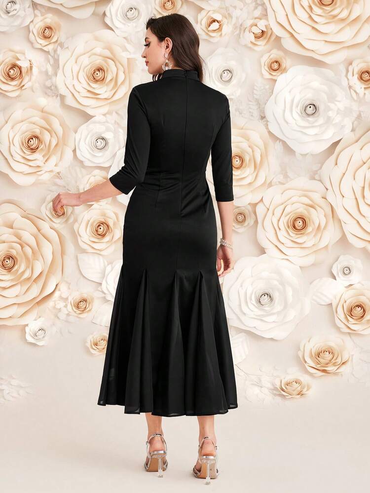 Women's Stand Collar Ruffled Hem Dress Long Evening Dresses