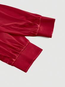 SHEIN MOD Women's Wine-Red Solid Color Pleated Wrap Dress With Slanted Placket - Burgundy - View 3