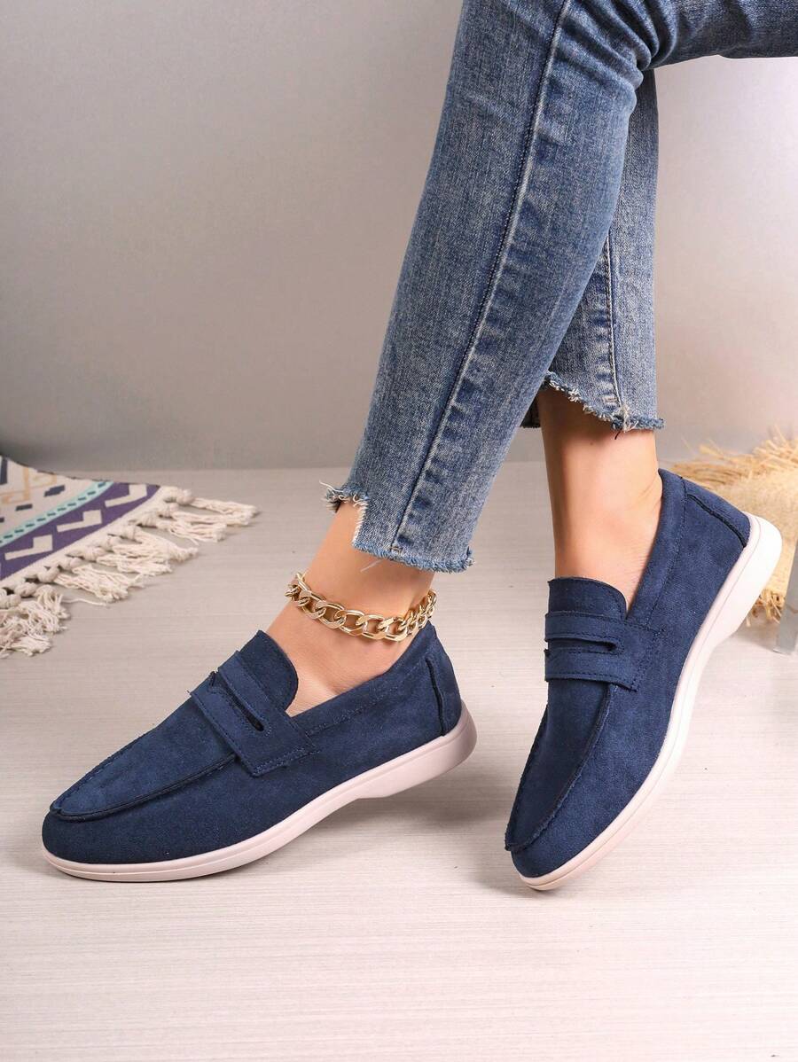 2025 Autumn Women Slip On Solid Loafer Flats, Fashionable Faux Suede Flats For Summer