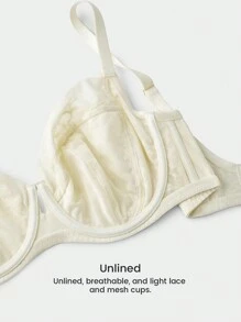 LUVLETTE 加白色性感内衣全覆盖无痕聚拢花卉蕾丝缩小胸罩