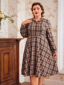 SHEIN DECDS 加大尺碼格子連衣裙復古服裝長袖單件裝 - 彩色 - 查看 5
