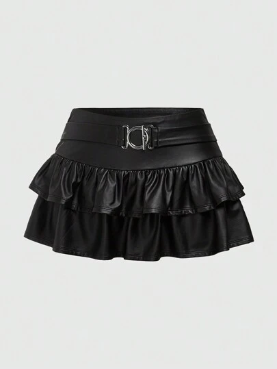 Ladies' Double Layer Ruffle Hem Skirt, School