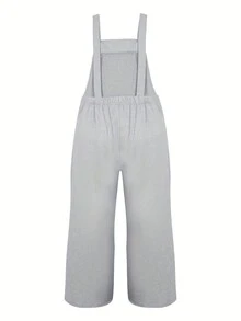 Plus Size Women Casual Solid Color Jumpsuits With Suspender - Light Grey - View 4