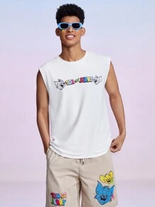 TOM & JERRY X SHEIN Men's Cartoon Letter Print Tank Top - White - View 2