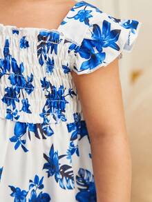 Vestido de manga corta y línea A con estampado floral azul para bebé niña - Azul - Ver 10