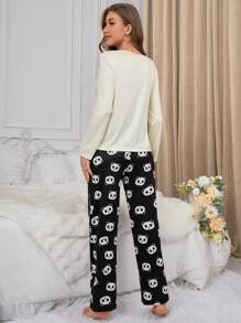 Women's Panda Pattern Pajama Set - Multicolor - View 3
