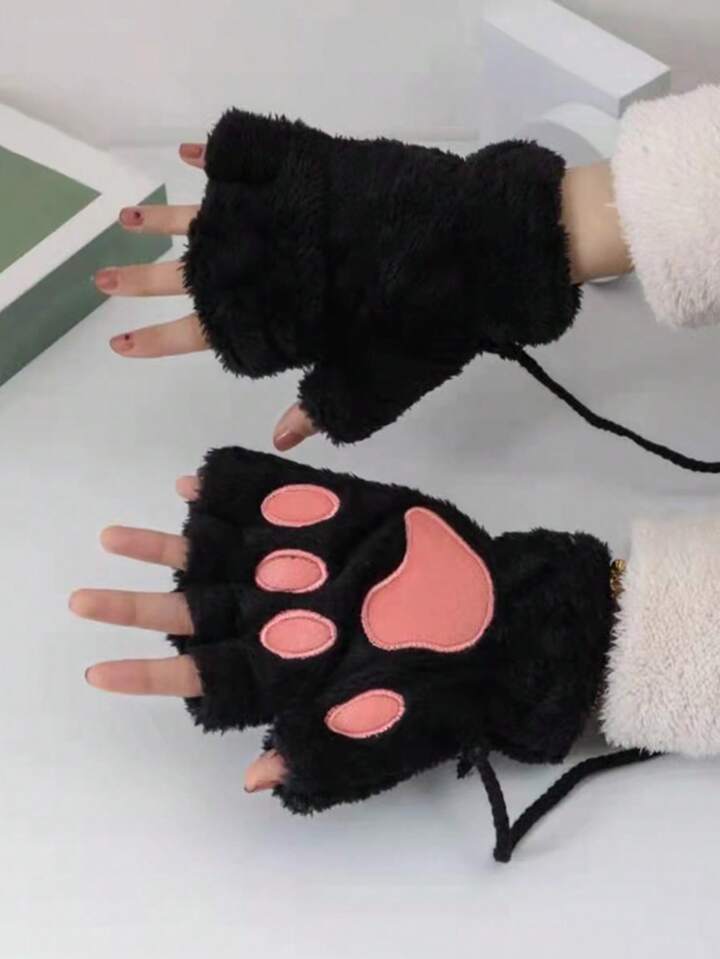 Sind das neue Kawaii Niedliche fingerlose Katzennpf-Pfoten Handschuhe fr  Frauen mit gestrickten Handschuhen zum Umhngen am Nacken ??| ROMWE