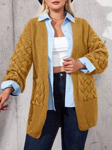SHEIN Cottnline Plus Size Women's Drop Shoulder Long Sleeve Cardigan Sweater - Yellow - View 5
