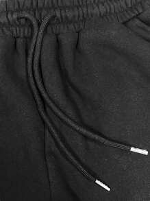 DAZY 男士休闲纯色羊毛运动裤，秋冬男士慢跑裤 - 黑色 - 查看 3