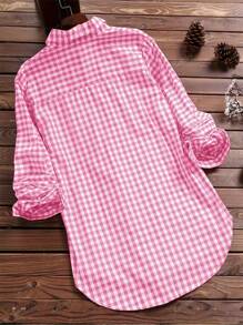 Camisa casual de manga larga con estampado de cuadros vintage para mujer, primavera/verano