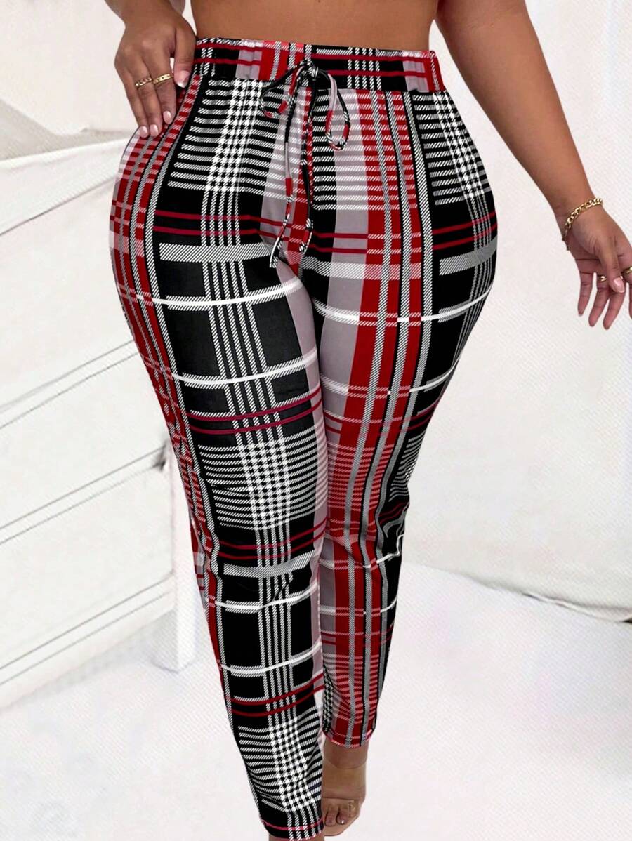 Maweii 大碼格紋印花緊身褲 - 彩色 - 查看 1