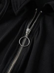 INAWLY Women'S Zipper Half Placket Turn-Down Collar Tank Top For Summer - Black - View 4