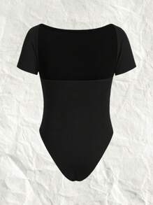 SHEIN EZwear Black Knitted Tight-Fitting Backless Bodysuit