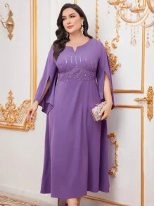 Modelyn Plus Size Notched-Neck Flare Sleeve Dress - Purple - View 6