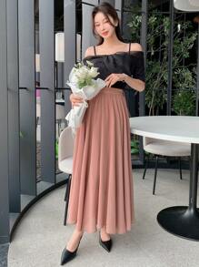 DAZY Women's Solid Color Elastic Waist Skirt,Fall Clothes - Pink - View 3